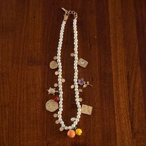 Zara White Pearl and Gold Charm Necklace